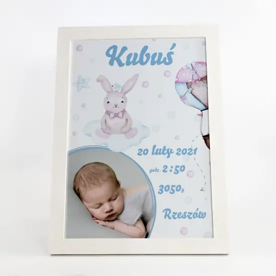 METRYCZKA ze zdjęciem prezent na chrzest z ramką A4 PR 489